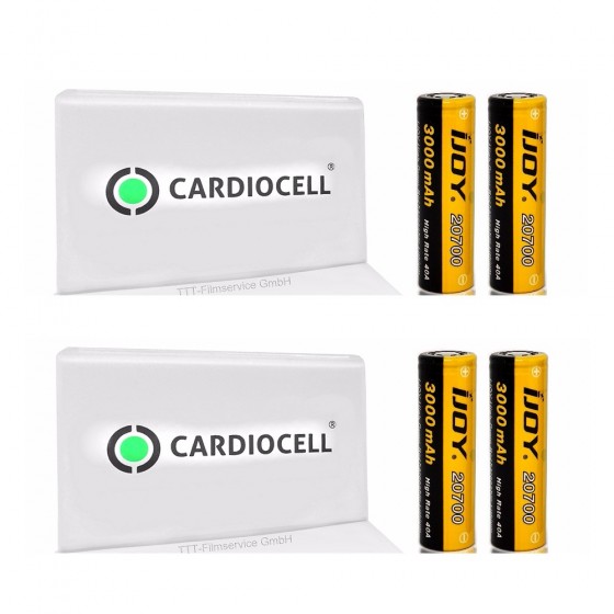 4x iJoy 20700 3,6V - 3,67V 3000mAh 40A Lithium Ionen Akku inkl. 2x Cardiocell Akkubox