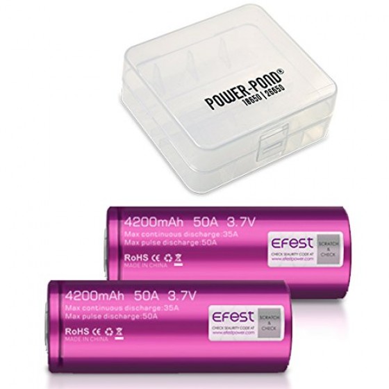 2x EFEST 26650 Akku Hochleistungsakku 3,7 Volt, flat 4200mAh 50A inkl POWER-POND Akku Aufbewahrungsbox