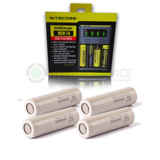 4 x Samsung INR21700-30T Li-Ion 3000mAh 3,7V Akku mit NiteCore New i4 Ladegerät