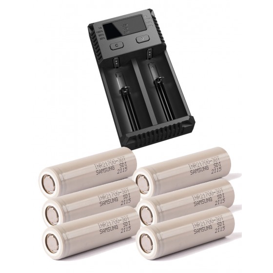 6 x Samsung INR21700-30T Li-Ion 3000mAh 3,7V Akku mit NiteCore New i2 Ladegerät