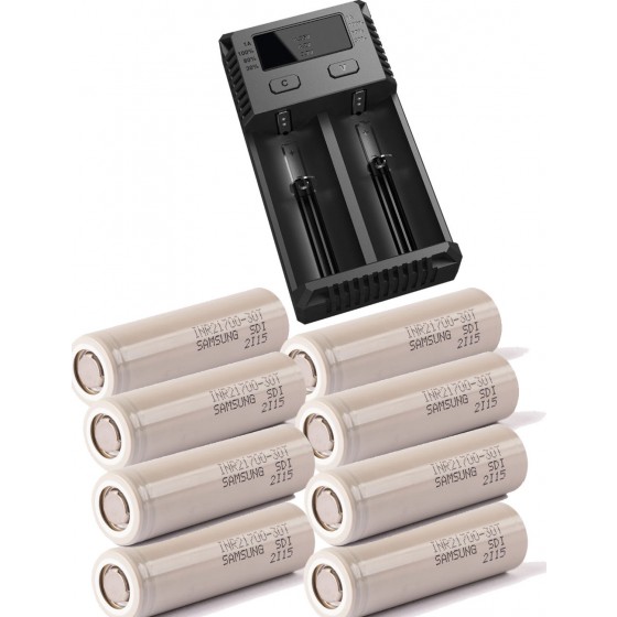 8 x Samsung INR21700-30T Li-Ion 3000mAh 3,7V Akku mit NiteCore New i2 Ladegerät