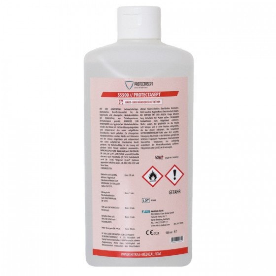 Nitras Armhebelspender Aluminium Leerflasche 500ml inkl. Nitras Medical Protectasept Haut- und Händedesinfektion 500ml