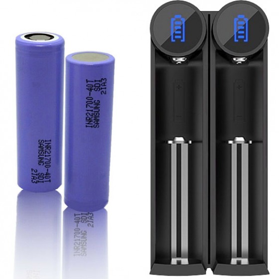 2 x Samsung INR21700-40T Li-Ion 4000mAh 35A 3,6-37V Akku + Efest - SLIM K2 Li-Ionen Ladegerät inkl. USB Kabel