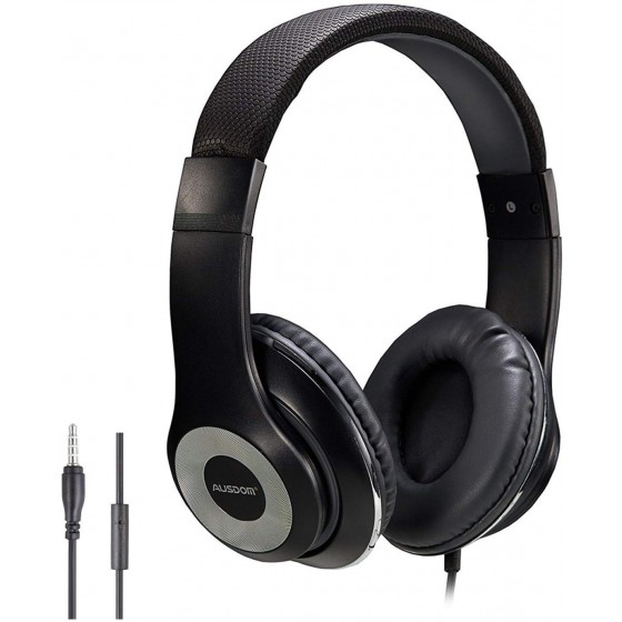 AUSDOM Faltbare Headphone mit Mikrofon schwarz, Wired Over-Ear Headset Leicht Studiokopfhörer mit HiFi Stereo für iPhone, iPad, Samsung, Huawei, HTC, TV, Laptop, Tablet