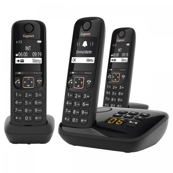 Gigaset Allrounder Trio - 3 Schnurlose Telefone mit Anrufbeantworter - großes, kontrastreiches Display - brillante Audioqualität - einstellbare Klangprofile - Freisprechfunktion - Anrufschutz, schwarz