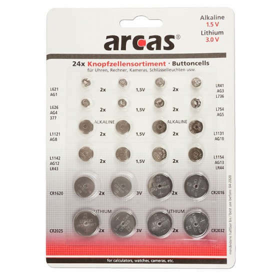 Arcas AG Alkaline + CR Lithium Knopfzellenset 24tlg.