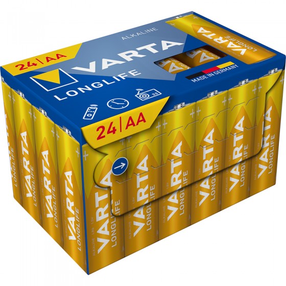  Varta Longlife 4106 301 134 AA Mignon LR6 1,2V Batterie - 24er Plastikfreie CUBE-Verpackung