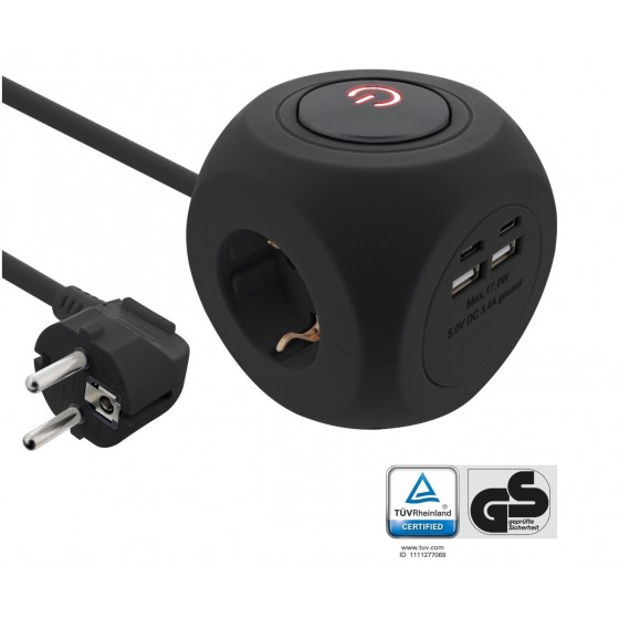 InLine® Charging Cube Steckdosenwürfel mit 3x Schutzkontakt-, 2x USB-C-