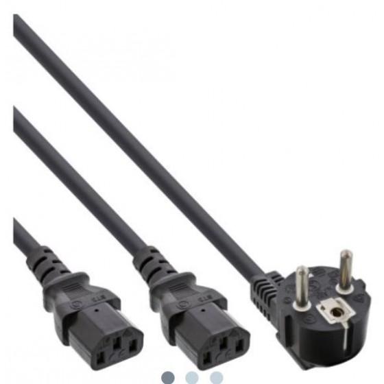InLine® Netzkabel, Schutzk. gew. / Kaltgerätest. C13 links abgew., schwarz, 1m