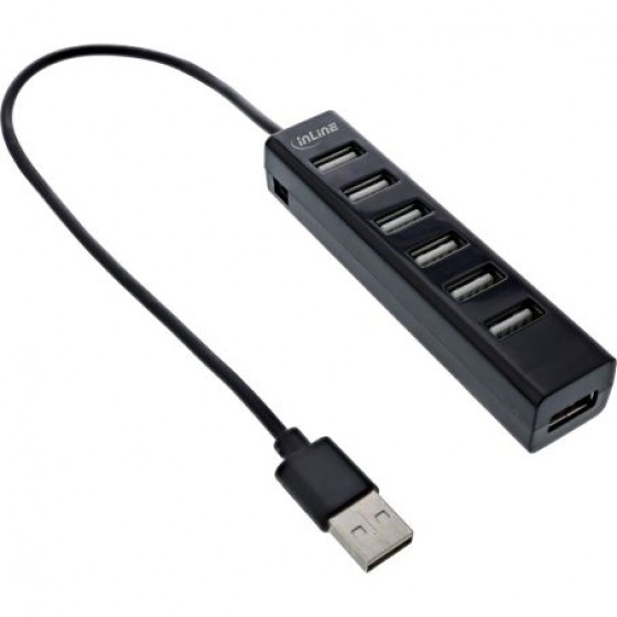 InLine® USB 2.0 Hub, 7 Port, schwarz, mit 1m  USB DC Kabel, schwarz