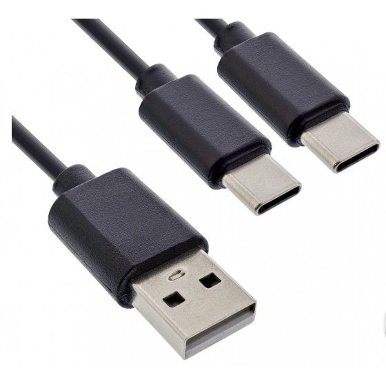 InLine® USB 2in1 Y-Ladekabel, 1x USB-A Stecker an 2x USB-C Stecker, schwarz 0,5m