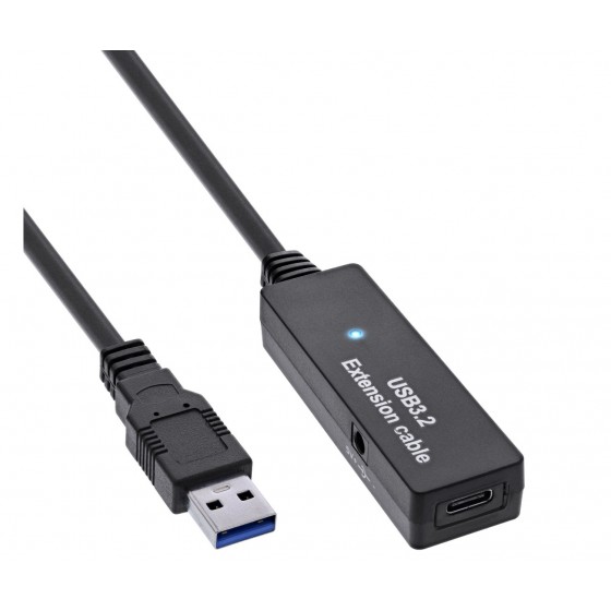 InLine® USB 3.2 Gen.1 Aktiv-Verlängerung, USB-A Stecker an USB-C Buchse, 5m