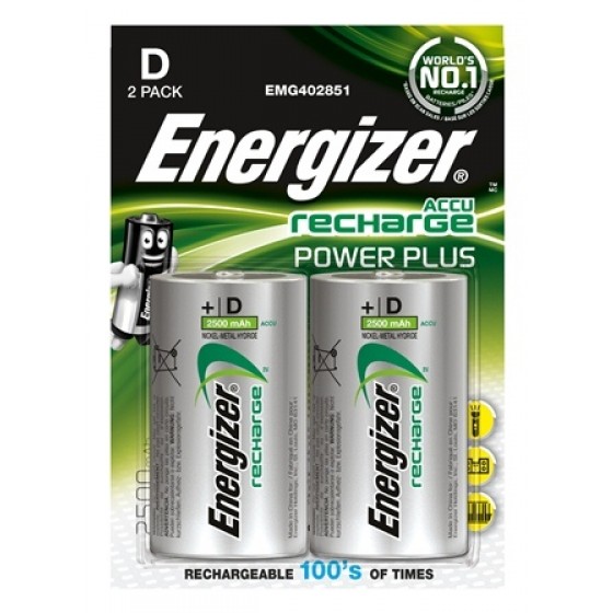 Energizer NiMH Akkumulator Power Plus, Mono (D), 2500 mAh 2er Blister