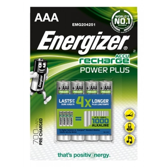 Energizer NiMH Akkumulator Power Plus, Micro (AAA), 700 mAh, vorgeladen 4 Stück