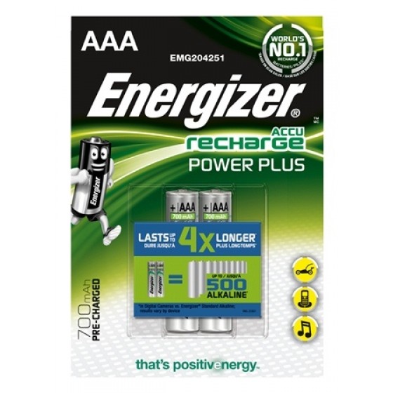 Energizer Micro-Akku Power Plus, (AAA), 700 mAh, vorgeladen im 2er-Blister