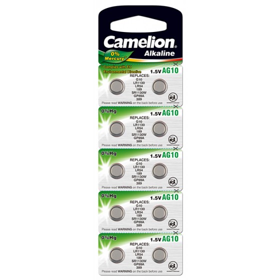 Camelion AG10/LR54/LR1131/389 im 10er-Blister "No Mercury"