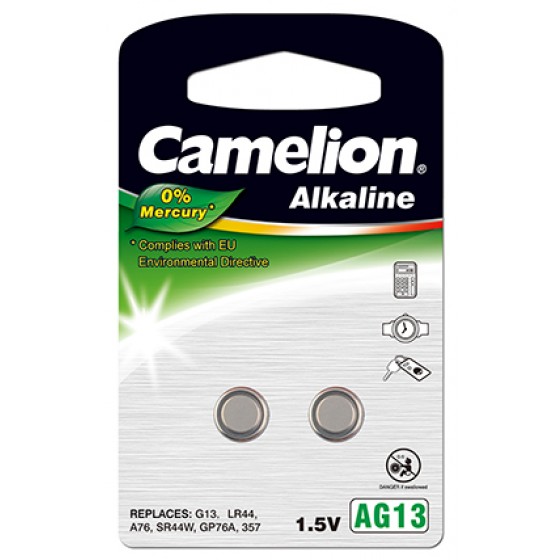 Camelion AG 13/LR44/LR1154/357 im 2er-Blister "No Mercury"