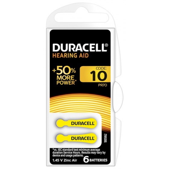 DURACELL HEARING AID DA10 (ZL4) Hörgeräte-Knopfzellen  1,4V in 6er-Blister