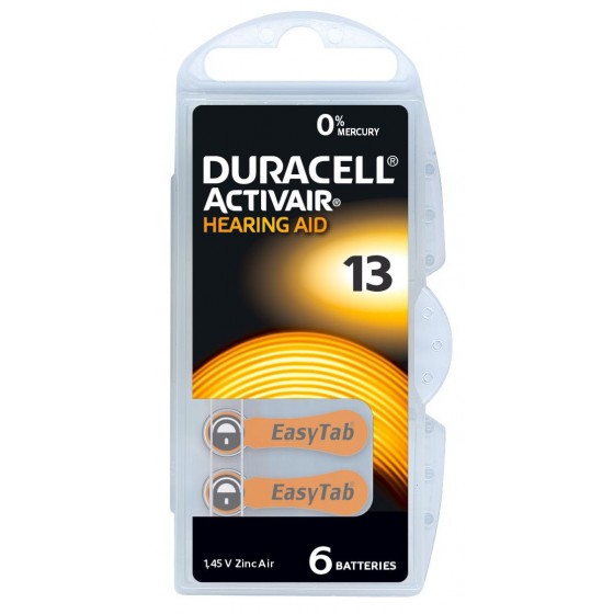Duracell/ACTIVAIR DA13 Hörgeräte-Knopfzellen in 6er-Blister 1,45V 310mAh