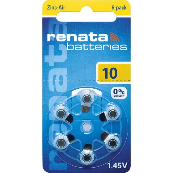 Renata ZA10 (ZL1/PR44) Hörgeräteknopfzellen Mercury Free 1,45V 100mAh