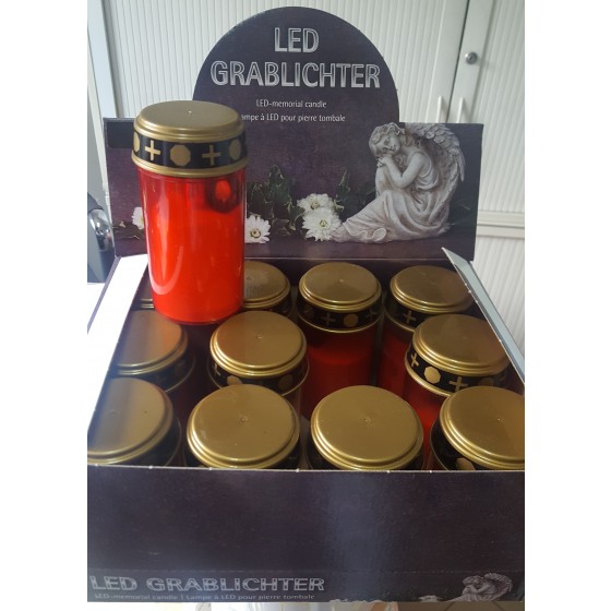 LED-Grablicht rot mit flackerndem Kerzenschein inkl. 2x AA-Batterien im 12er-Display