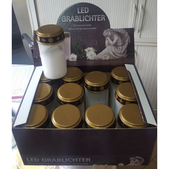 LED-Grablicht weiß mit flackerndem Kerzenschein inkl. 2x AA- Batterien im 12er-Display