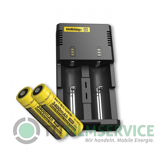 Nitecore NEW i2 Intellicharger Ladegerät inkl. 2x NiteCore NL1834 Akkus, 18650