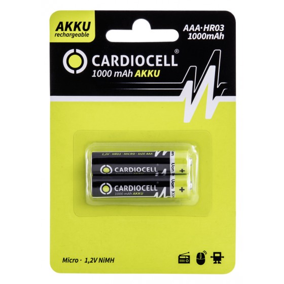 CARDIOCELL Micro-Akku Serie 1100 in 2er-Blister mit 1000mAh