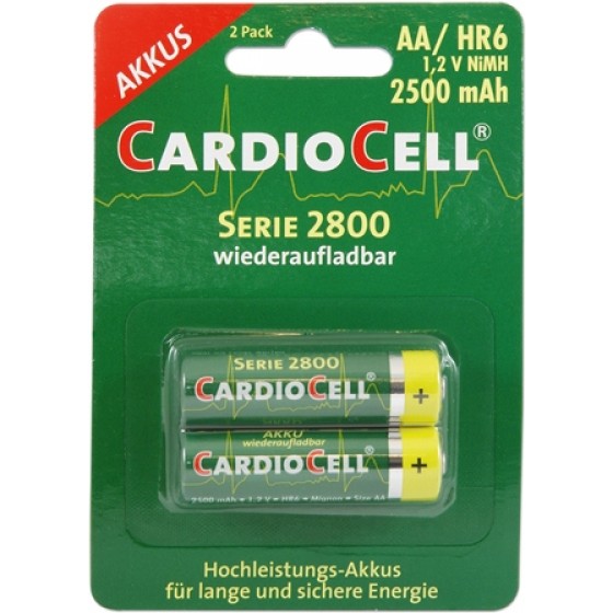 CARDIOCELL Mignon-Akku Serie 2800 in 2er-Blister mit 2500mAh