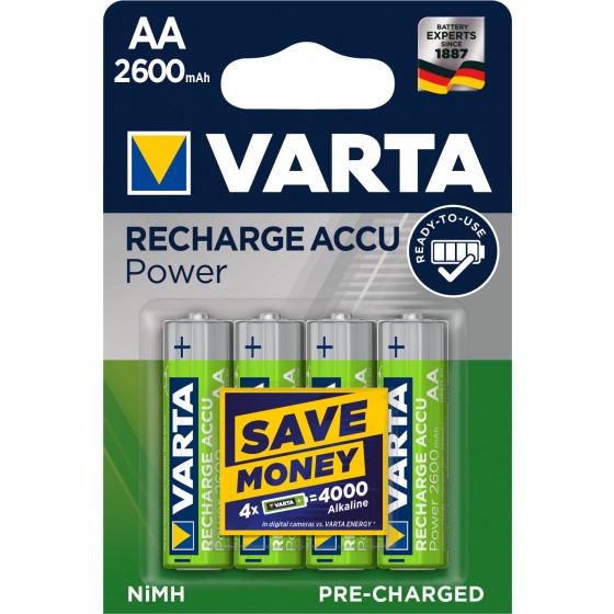 Varta 5716 101 404 Mignon PROFESSIONAL ACCU R2U (2600mAh) 1,2V in 4er-Blister