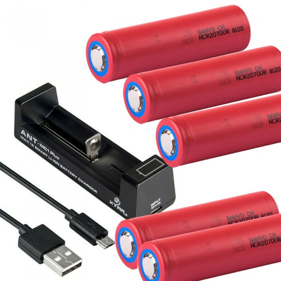 5 x Panasonic Sanyo NCR20700B Li-Ion Akku 4250mAh + Xtar MC1 Ladgerät