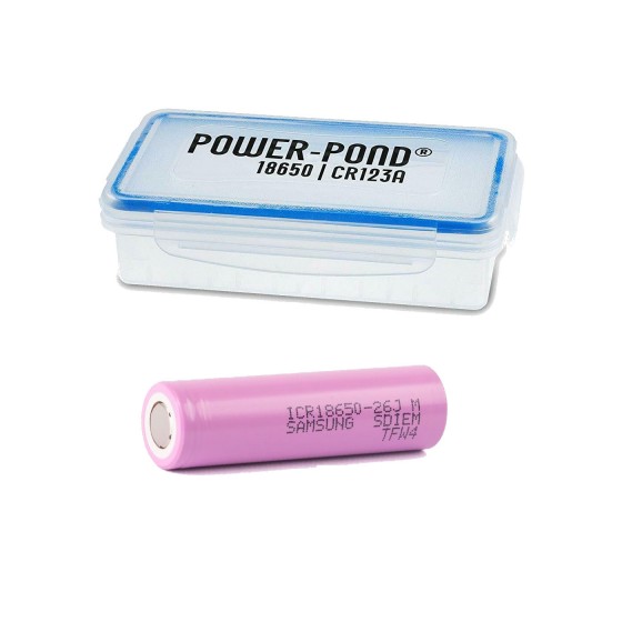 1 x Samsung ICR18650-26J 3,6V 2600mAh 5,2A Lithium Ionen Akku & Pond Wetter Box