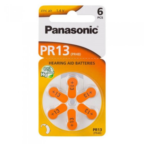 Panasonic PR13 (PR48) Hörgeräte-Knopfzellen 300 mAh 1,4V im 6er-Blister