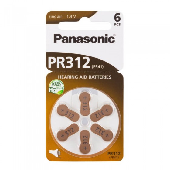 Panasonic PR312 (PR41) Hörgeräte-Knopfzellen 170 mAh 1,4V im 6er-Blister