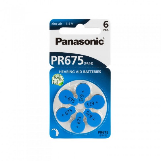 Panasonic PR675 (PR44) Hörgeräte-Knopfzellen 650 mAh 1,4V im 6er-Blister