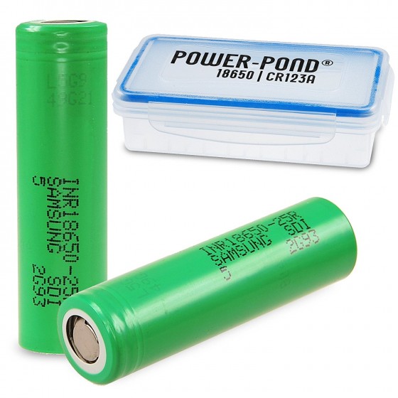 2x Samsung SDI INR18650-25R 2500 mAh 20A inkl. staubdichte und wetterfeste Akkubox "POWER-POND"