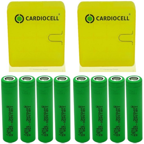 8x Samsung INR18650 25R 2500mAh 3,7V, Lithium Ionen Akku inkl. Cardiocell Akkuboxen