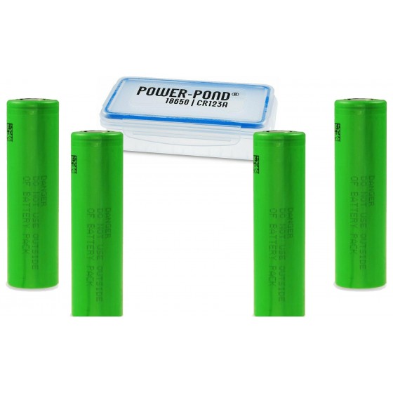 4x Sony Konion US18650VTC4, 3,7V, 2100mAh, 30A, 18650 mit Pond Wetter Box