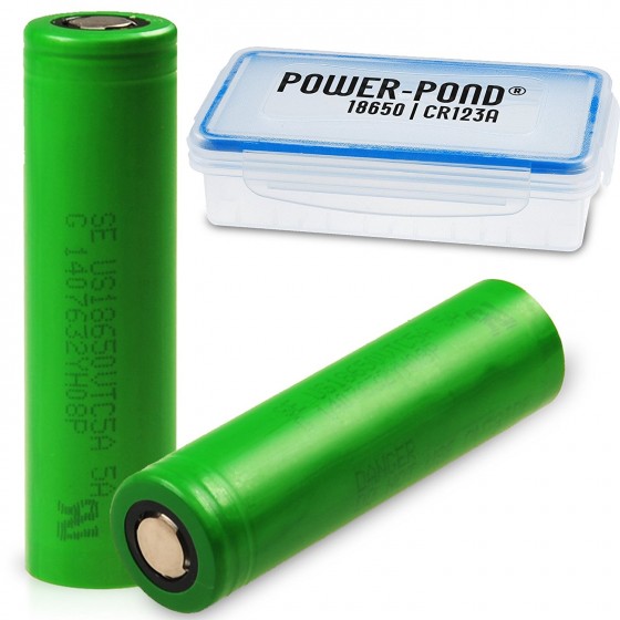 2x Sony US18650VTC5A 18650 35A 2600mAh inkl. staubdichter und wetterfester Akkubox "POWER-POND"
