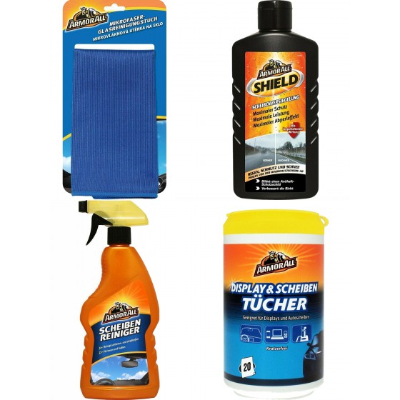 ARMOR ALL Scheibenversiegelung + Mikrofaser-Glasreinigungstuch + Scheibenreiniger + Scheibentücher