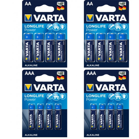 16 x Varta Longlife Power / HighEnergy - 8 x AA LR6 & 8 x AAA LR03 - Batterien