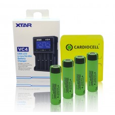 XTAR Ladegerät VC4, Li-Ion / Ni-MH LCD inkl. 4x Panasonic NCR18650B mit Akkubox von Cardiocell