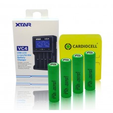 XTAR Ladegerät VC4, Li-Ion / Ni-MH LCD inkl. 4x Samsung INR18650-25R mit Akkubox von Cardiocell