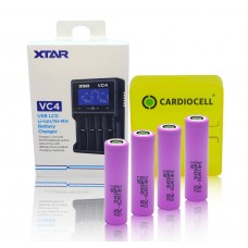 XTAR Ladegerät VC4, Li-Ion / Ni-MH LCD inkl. 4x Samsung INR18650-30Q mit Akkubox von Cardiocell