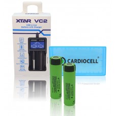 XTAR Ladegerät VC2 USB Li-Ion Battery LCD Charger inkl. 2x Panasonic NCR18650B in Cardiocell Akkubox