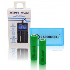XTAR Ladegerät VC2 USB Li-Ion Battery LCD Charger inkl. 2x Samsung INR18650-25R in Cardiocell Akkubox