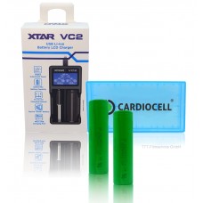 XTAR Ladegerät VC2 USB Li-Ion Battery LCD Charger inkl. 2x Sony Konion US18650VTC4  in Cardiocell Akkubox