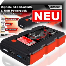 Kraftmax QC3000 KFZ Starthilfe für 12V Autobatterie & USB Powerpack