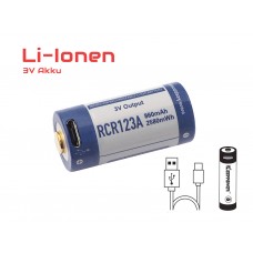 RCR123A 3V Lithium Ionen Akku (Wiederaufladbar über micro USB)