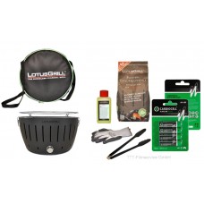 Lotusgrill Anthrazit Premiumset inkl.Grillhandschuh,Holzkohle 1 kg,Brennpaste 200ml,Pack Batterien AA,Transporttasche